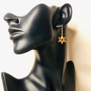 Sterling Silver Golden Citrine and Red Garnet Faceted Flower Earrings